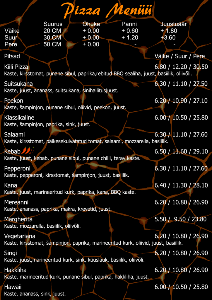 pizza menüü